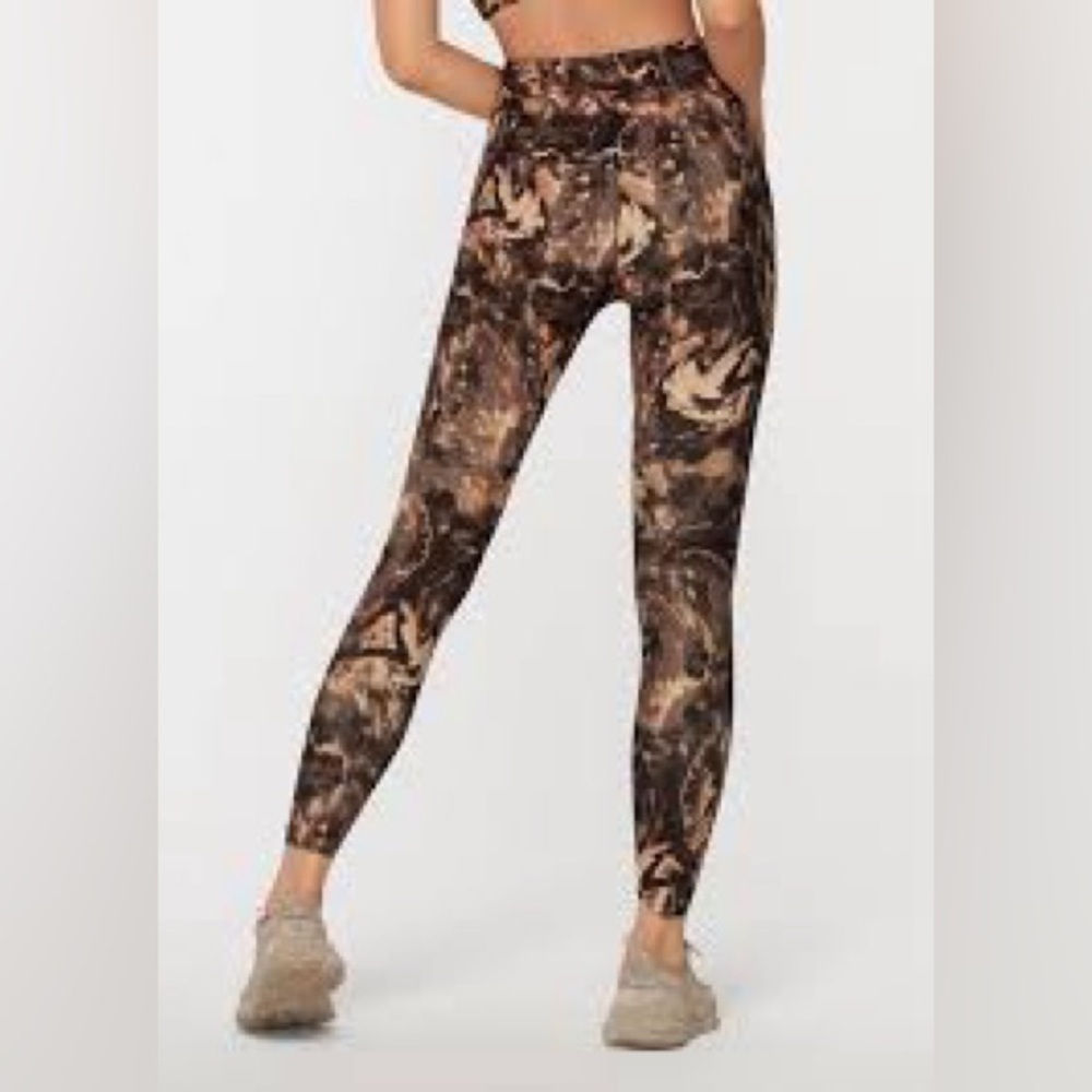 Lorna Jane Marble Ankle Biter Leggings Sz S Brown Tan